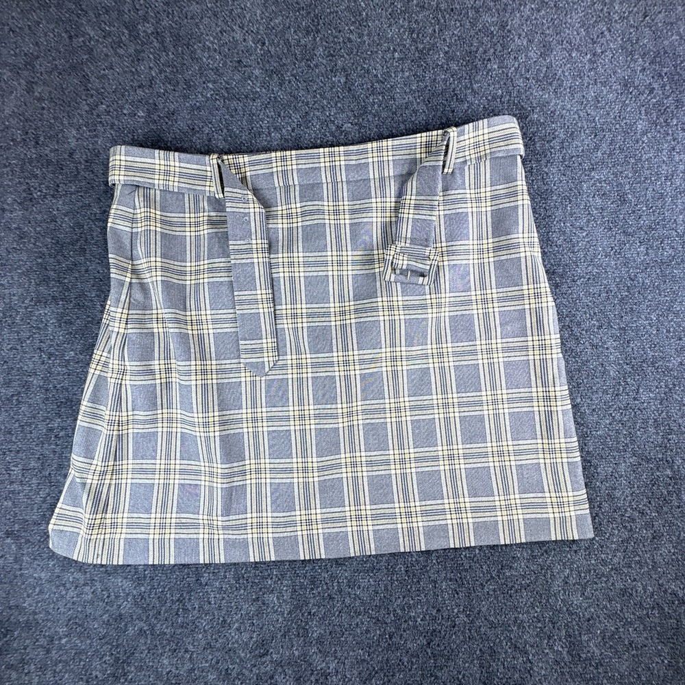LOFT A Line Mini Skirt Womens 39x19.5 Gray Yellow Plaid Stretch Belted Waist